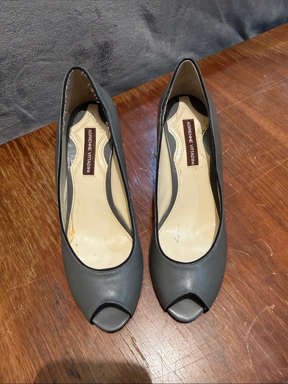 Adrienne Vittadini Gray Peep-Toe Pumps